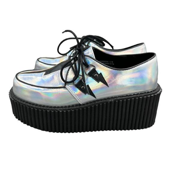 DEMONIA | Silver holographic lightning bolt platform creeper women’s shoes - Picture 4 of 14
